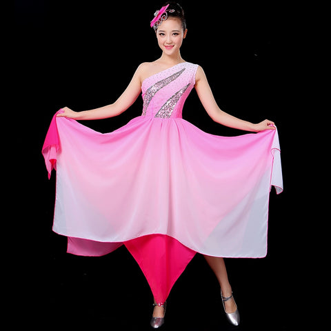 Chinese Folk Dance Costume Modern Dance Costume Fashion Square Dance Suit Chiffon Classical Dance Costume Female Adults