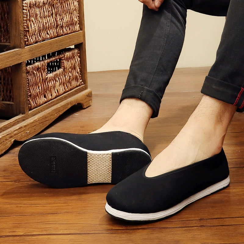 Chinese Tai Chi Kung Fu Shoes Beijing Cloth Shoes Handmade Thousand-Layer Bottom Men Leisure Shoes Round-mouth Cloth Shoes - Moderndancedress.com