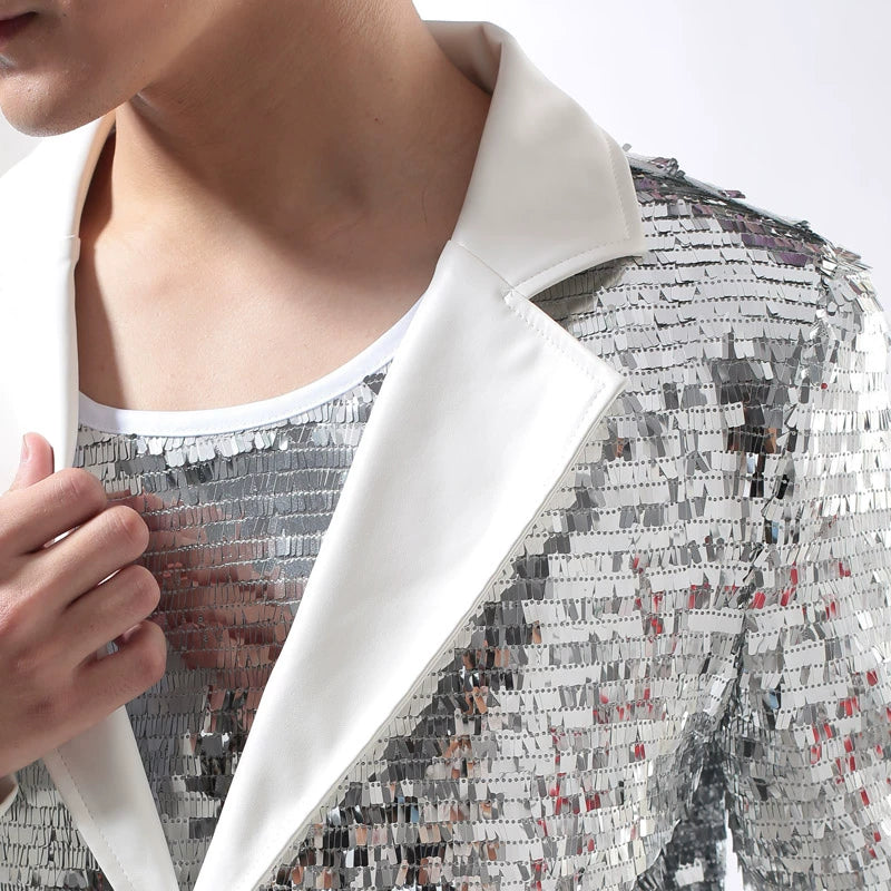 Sequins blazer men formal dress latest coat pant designs suit men costume singer dance punk rock trouser suits for men's stage - Moderndancedress.com