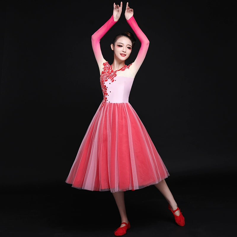 Chinese Folk Dance Costumes Modern long skirt classical dance costume opening dance dress performance dress chorus adult women - Moderndancedress.com