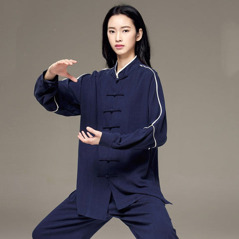 Blue white linen Tai chi clothing  Chinese kung fu morning fitness clothes for women men Spring summer autumn martial arts Tai Chi uniforms wushu Performance suit