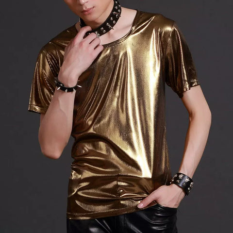 Night Club Short Sleeve Jazz Dance Tops For Men Bar Dj Dancers Male Round Neck SLim Fit Singer T-Shirt Stage Wear - Moderndancedress.com