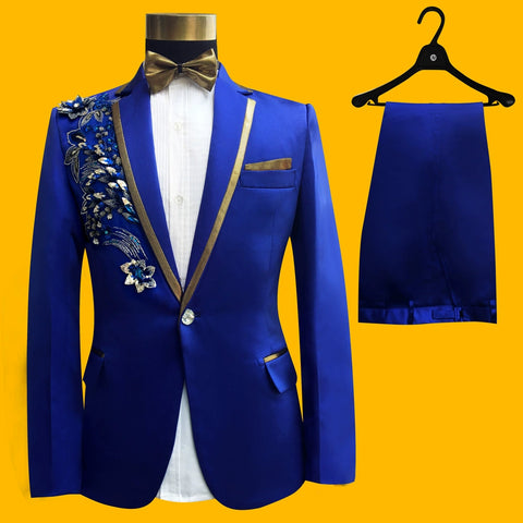 Passionate Male new wedding singer stage performance Slim prescription embroidered characteristics of the master suit suit - Moderndancedress.com