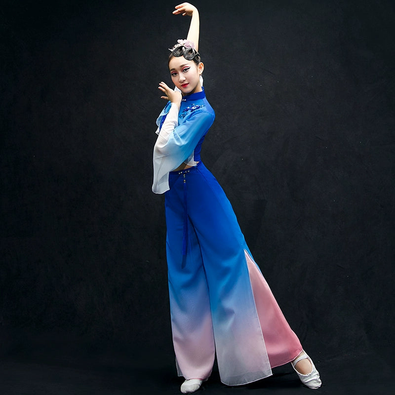 Chinese Folk Dance Costumes Yangko costume performance costume classical dance costume female square fan umbrella dance suit for adults - Moderndancedress.com