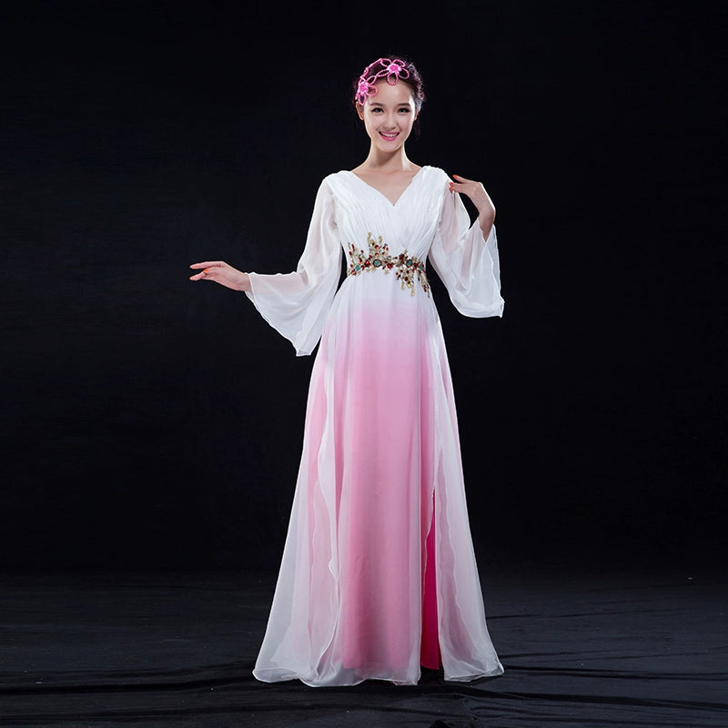 Chinese Folk Dance Costumes Classical Dance Costume Performing Dresses Women&amp;apos;s Water Sleeve Fan Dance Chorus Dresses Modern Dance Adults - Moderndancedress.com