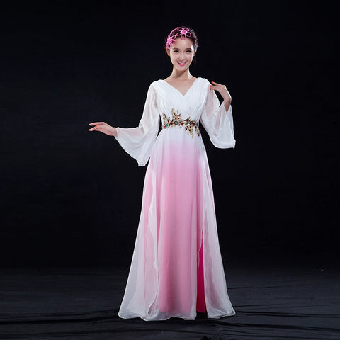 Chinese Folk Dance Costumes Classical Dance Costume Performing Dresses Women&amp;apos;s Water Sleeve Fan Dance Chorus Dresses Modern Dance Adults