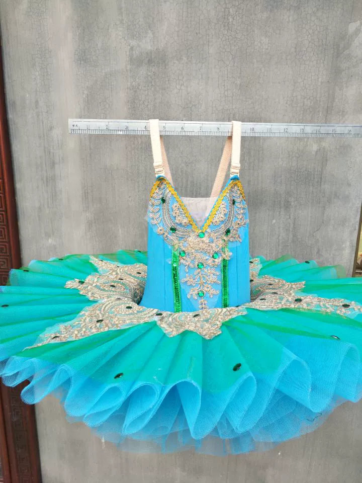 Girls Ballet Dance Dresses Ballet Skirt Children's Performance Dress Swan Lake Pengpeng Skirt with Gauze Skirt Blue-green Swan Dance Tuu Skirt - Moderndancedress.com