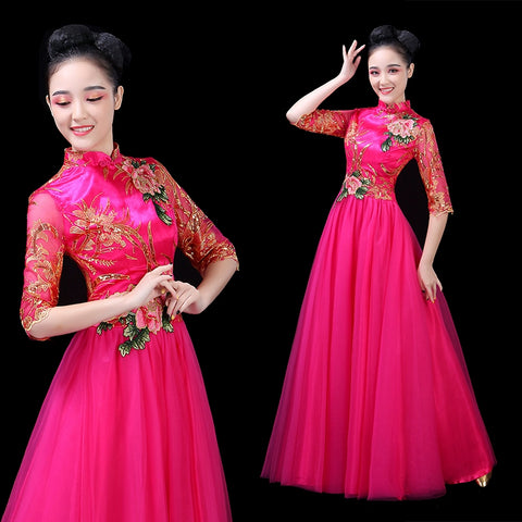 Chinese Folk Dance Costume Opening Dance Dress Dance Performance Dress Singing and Dancing Dress Modern Chorus Dress Folk Music Performance Dress