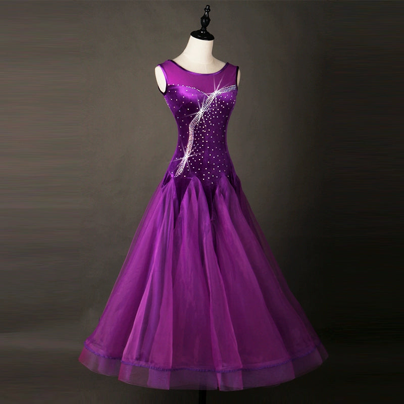 Ballroom Dance Dresses Sleeveless Modern Dresses High-end Diamond-inlaid National Standard Dance Competition Costume Waltz Dress Show Clothes - Moderndancedress.com