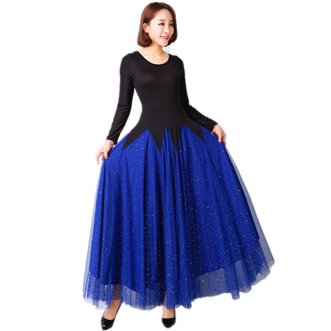 Women's Ballroom Dance Dresses Modern Skirt Performance Dresses National Standard Competition Dresses Waltz Tango Dresses Long Sleeves - Moderndancedress.com