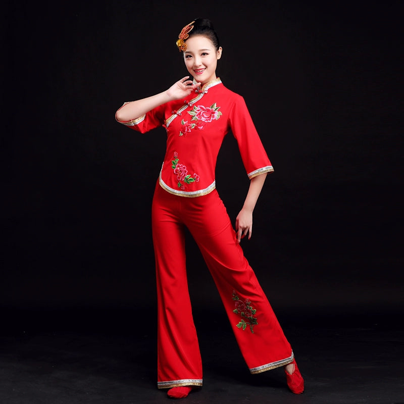 Chinese Folk Dance Costume Northeast Yangko dance waist drum team inspiration costume adult women - Moderndancedress.com
