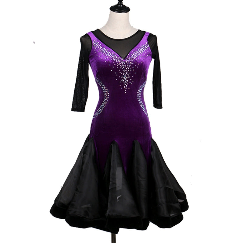 Latin Dance Competition Dresses for Adult Female Professional Pendulum Skirt Middle Sleeve Latin Dance Performing Dresses Middle Sleeve