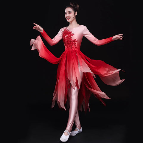 Chinese Folk Dance Costumes Classical Dance Costume Female Chinese Fan Umbrella Dance Modern Dance Costume Adults
