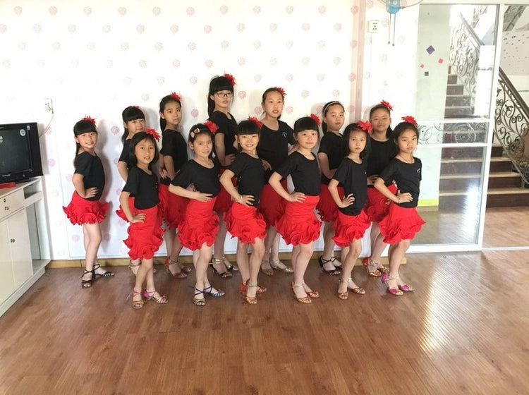 Children's Latin dance skirts, girls Latin dance exercises, lotus leaf half skirt, fishtail skirt, children's dance costumes. - 