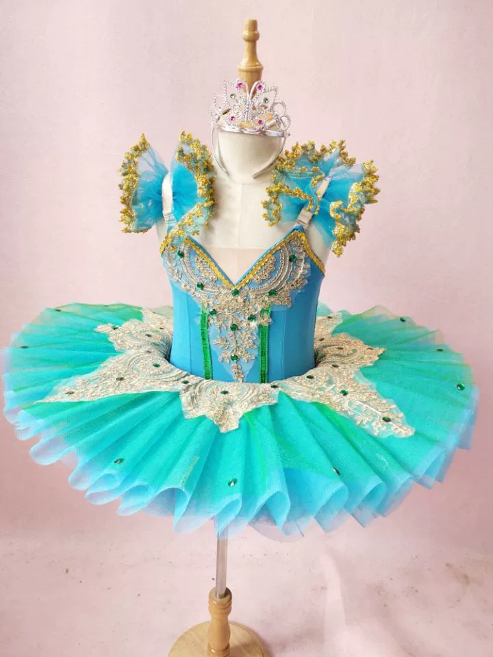 Girls Ballet Dance Dresses Ballet Skirt Children's Performance Dress Swan Lake Pengpeng Skirt with Gauze Skirt Blue-green Swan Dance Tuu Skirt