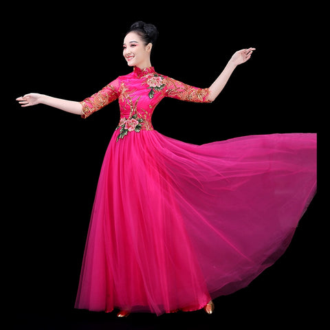 Chinese Folk Dance Costume Opening Dance Dress Dance Performance Dress Singing and Dancing Dress Modern Chorus Dress Folk Music Performance Dress