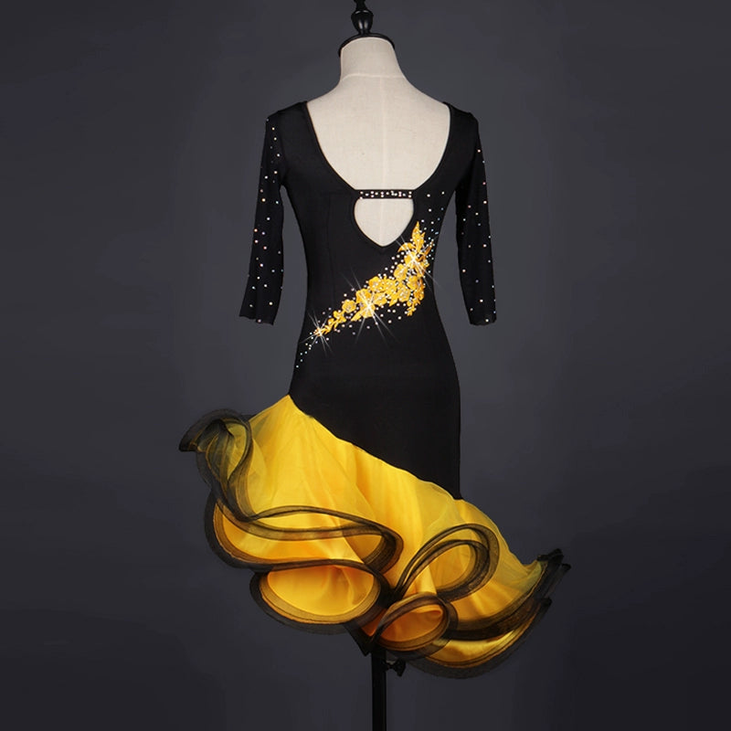 Latin Dance Costume competition dress with diamond-set sleeve in screen adult Latin dance dress - Moderndancedress.com