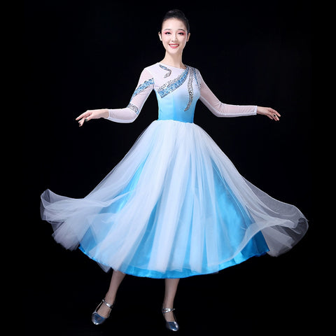 Chinese Folk Dance Costume Modern Dance Costume Dance Dress Female Adult Opening Dance Partner Skirt Long Stage Skirt Female - Moderndancedress.com