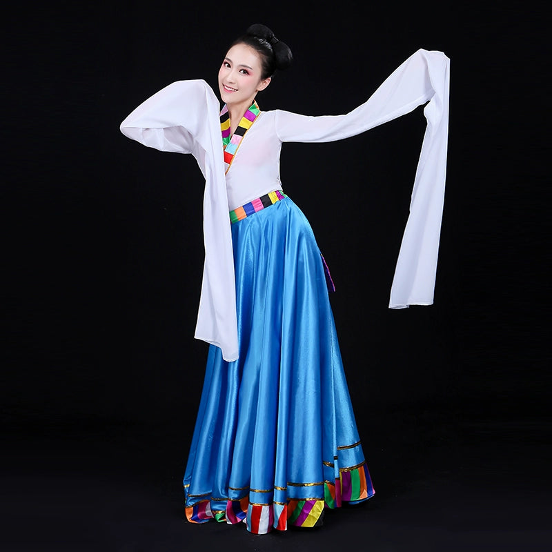 Chinese Folk Dance Costume Watersleeve Tibetan Dance Performance Dress Female Adults Tibetan Dance Practice Skirt Ethnic Style Gongfu Classical Dance