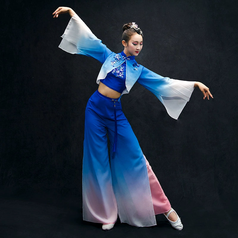 Chinese Folk Dance Costumes Yangko costume performance costume classical dance costume female square fan umbrella dance suit for adults - Moderndancedress.com