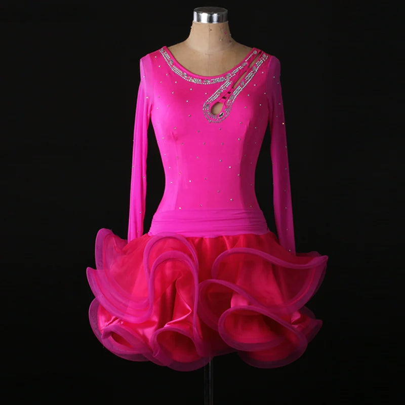 Latin dance dress with diamond inlay Latin Dance Costume competition dress for adult female Latin Dance Costume - Moderndancedress.com