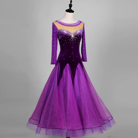 Ballroom Dance Dresses velvet modern dress national standard dance dress long sleeve social dance tango show dress - Moderndancedress.com