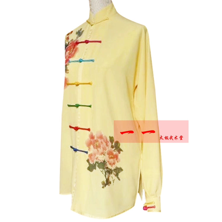 Martial Arts Clothes  Kungfu clothes Starlight Ma Taiji Garment Painted Peony Flower Taijiquan Competition Costume Long Sleeve Women Costume Group