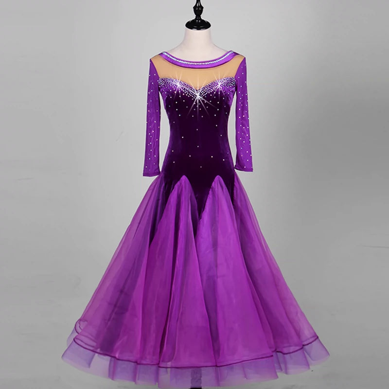 Ballroom Dance Dresses velvet modern dress national standard dance dress long sleeve social dance tango show dress - Moderndancedress.com