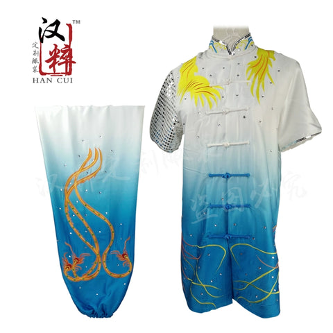 Wushu competition costume show customized embroidery Eagle gradual long fist sticker sequins for adults, children, - Moderndancedress.com