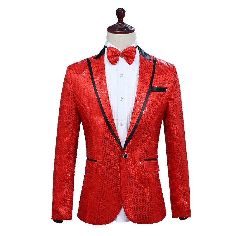 Men's Jazz Dance Costumes Sequins men suit jacket performance jacket nightclub singer presides over Korean version photo suit bow tie - Moderndancedress.com