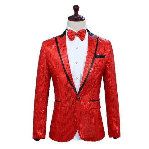 Men's Jazz Dance Costumes Sequins men suit jacket performance jacket nightclub singer presides over Korean version photo suit bow tie - Moderndancedress.com