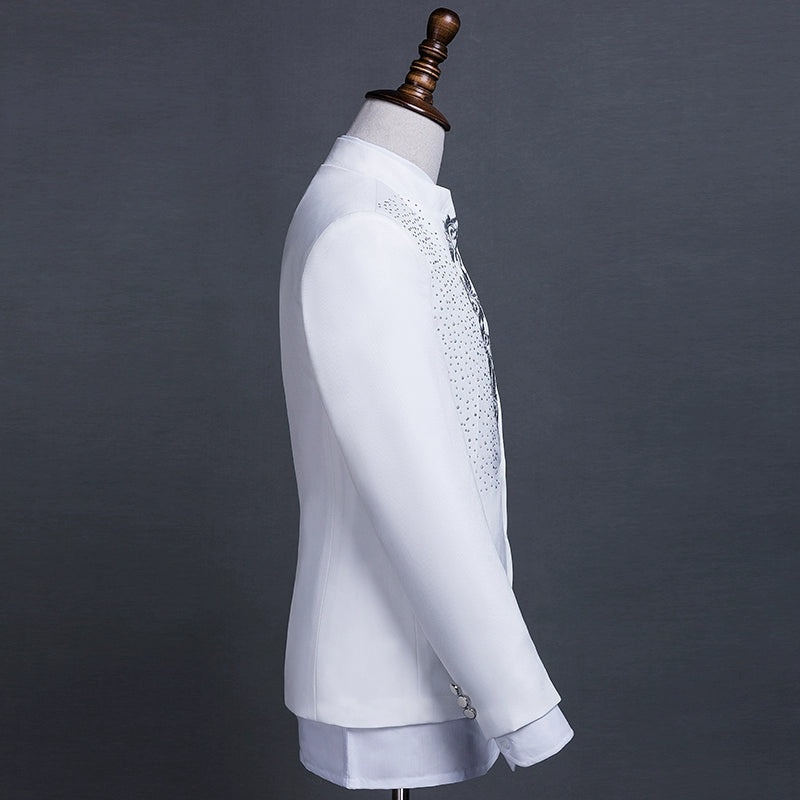 White black paillette suits set costume homme korean stage male slim men formal dress sequins clothes male singer jacket + pant - Moderndancedress.com