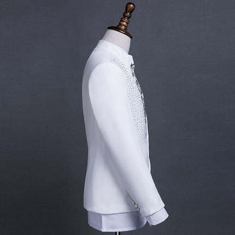 White black paillette suits set costume homme korean stage male slim men formal dress sequins clothes male singer jacket + pant - 