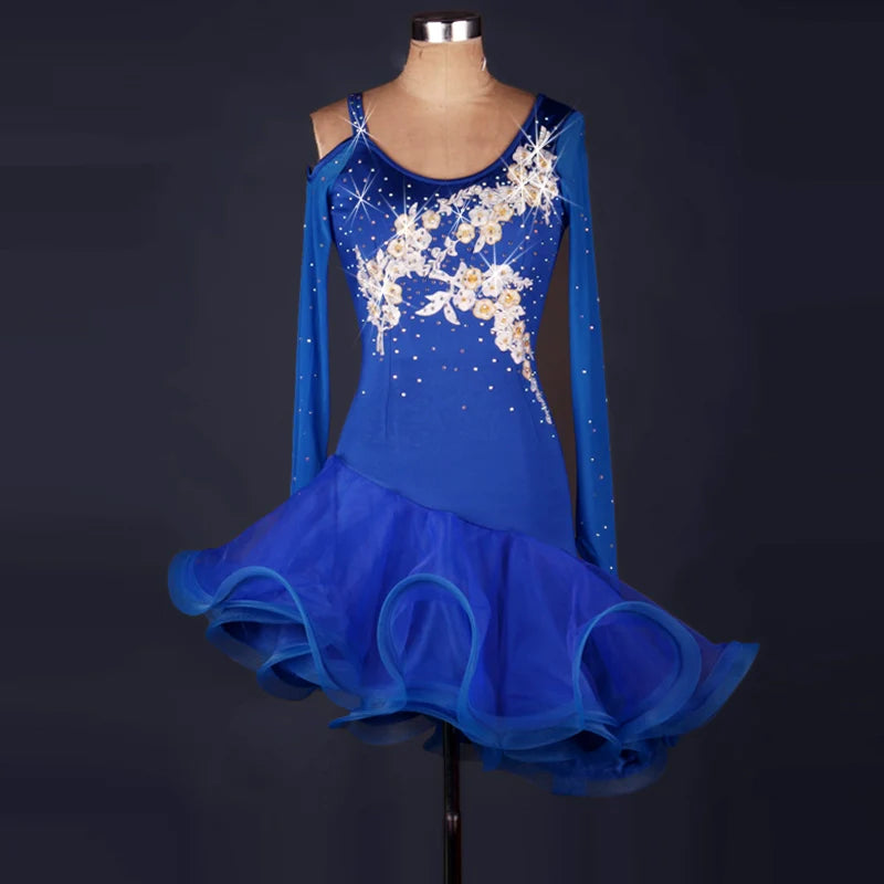 Latin Dance Chacha Dance Dress Long Sleeve Latin Dance Dress Adult Dress Three Steps on Performing Dress - Moderndancedress.com