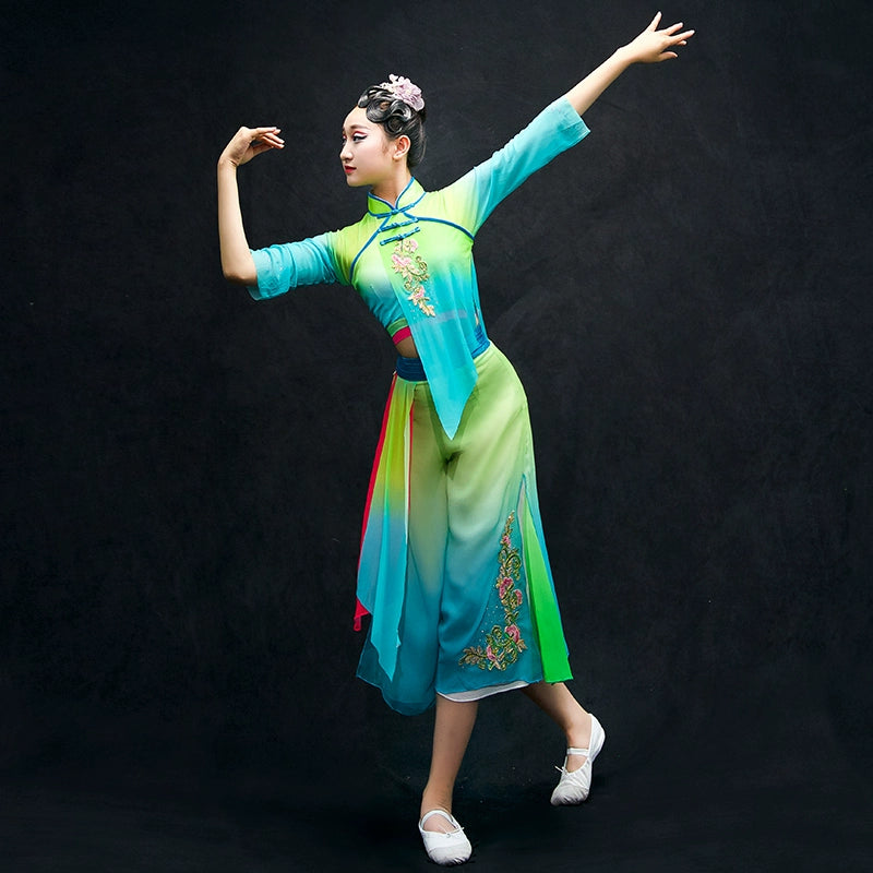 Chinese Folk Dance Costumes Classical Dance Costume Female Chinese Fan Umbrella Dance Costume Yangge Costume Suit for Adults - Moderndancedress.com