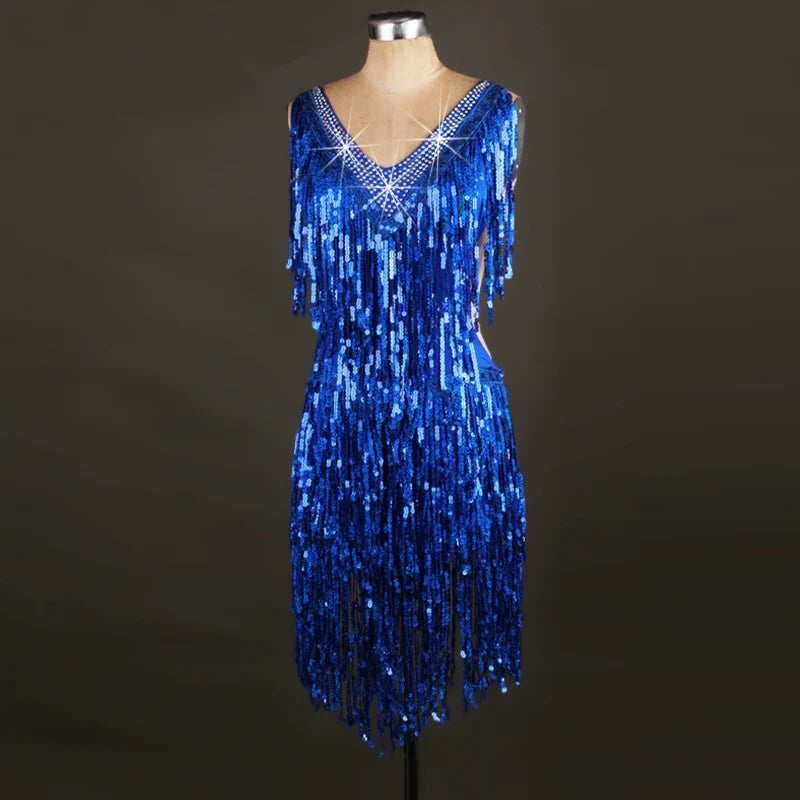 Latin Dance Skirt Adult Dresses Cha Cha sequins with diamonds Latin Performing Dresses Competition Dresses Adult Professional - Moderndancedress.com