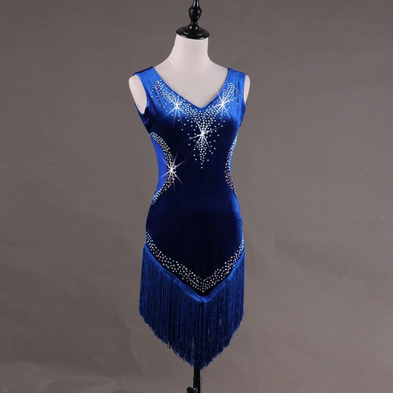 Latin Dance Competition Costume with Diamond in Lumbar Threaded Latin Skirt for Adult Female Liusu Dress - Moderndancedress.com