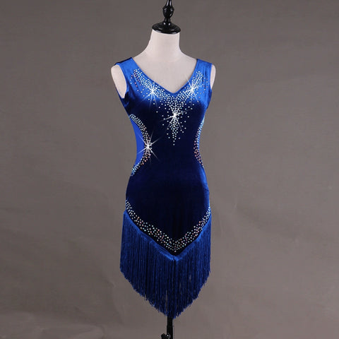 Latin Dance Competition Costume with Diamond in Lumbar Threaded Latin Skirt for Adult Female Liusu Dress - Moderndancedress.com