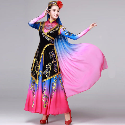 Folk Dance Costumes Hui ethnic dance performance xinjiang ethnic minority Uighur performance dress female