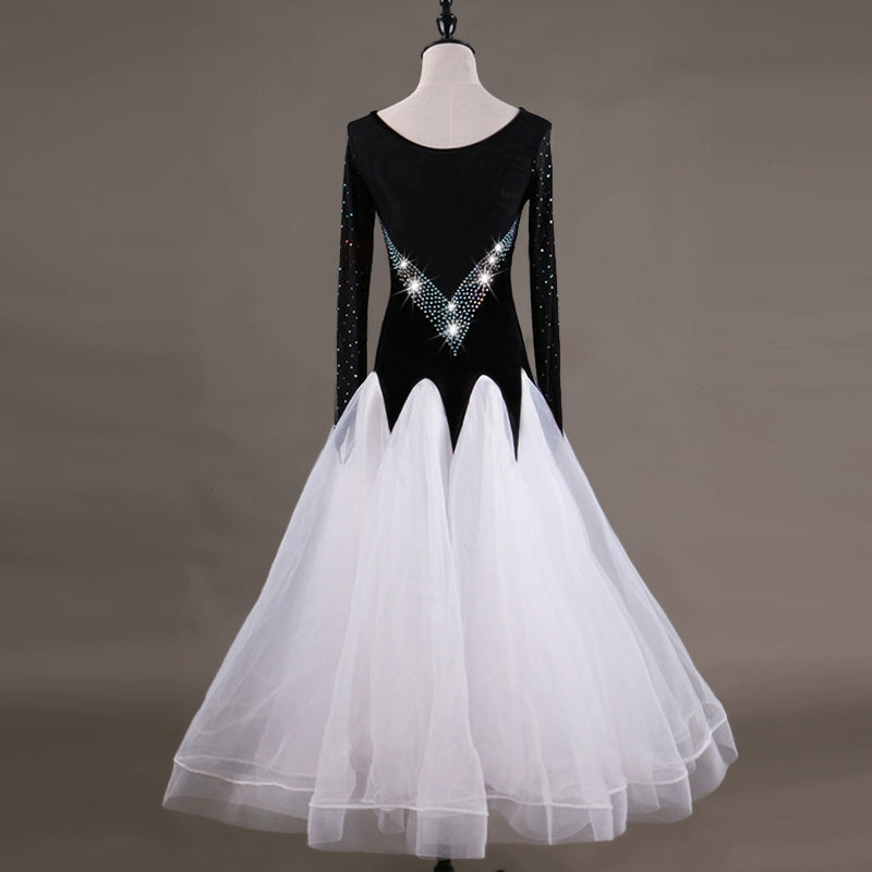 Ballroom Dance Dresses Dance Competition with Cool Screen Sleeves High-end Flash Drill National Standard Dance Dress Fellowship Skirt - Moderndancedress.com