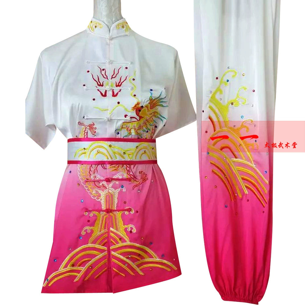 Martial Arts Clothes  Kungfu clothes Short-sleeved Wushu Clothes Embroidery Dragon Children Gradual Color Change Adult Performance Gongfu Clothes Nanquan Changquan Men and Women Competition Color Clothes