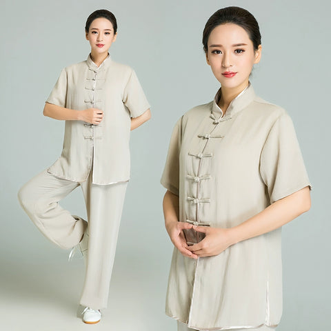 Cotton and linen Tai Chi clothing long sleeves men's martial arts performance morning exercise clothes Tai Chi clothing women - Moderndancedress.com