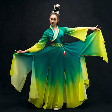 Chinese Folk Dance Costumes Classical Dance Costume Female Chinese Style Modern Dance Costume Chiffon Umbrella Skirt Adult