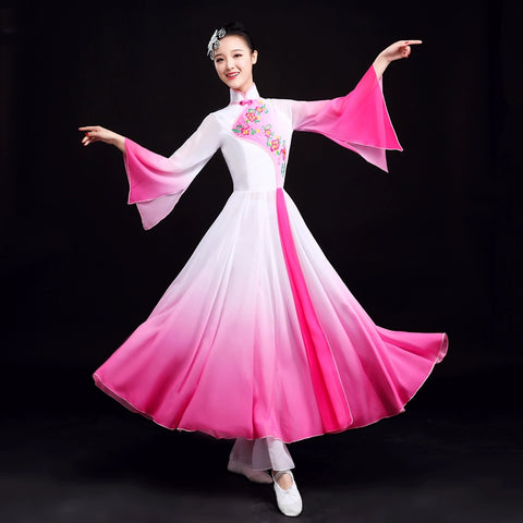 Chinese Folk Dance Costume Classical Dance Costume Narcissus Fairy Chinese Parachute Dance Skirt Fan Dance Costume Adults - Moderndancedress.com
