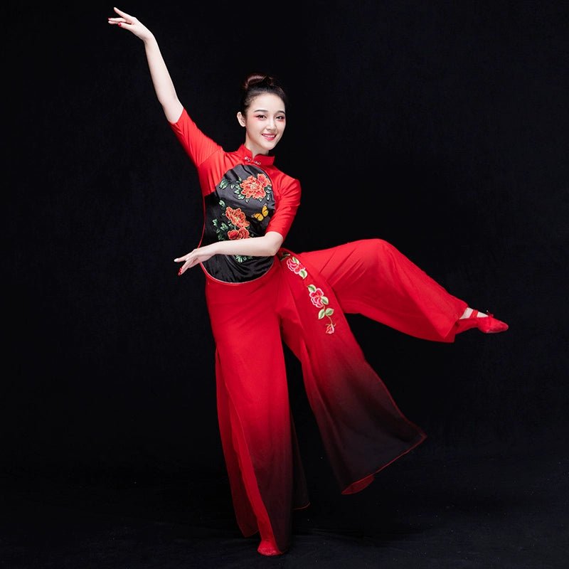 Chinese Folk Dance Costumes Yangge Clothes Fan Umbrella Dance Performing Classical Dance Performing Apparel in China Wind Square - Moderndancedress.com