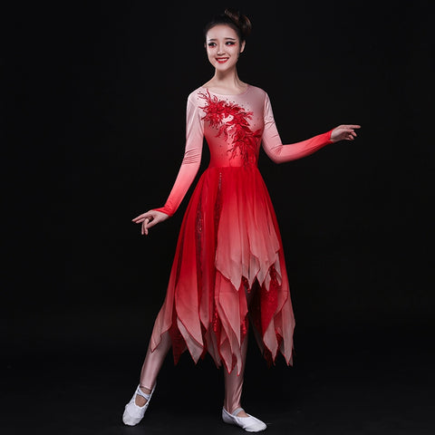 Chinese Folk Dance Costumes Classical Dance Costume Female Chinese Fan Umbrella Dance Modern Dance Costume Adults - 