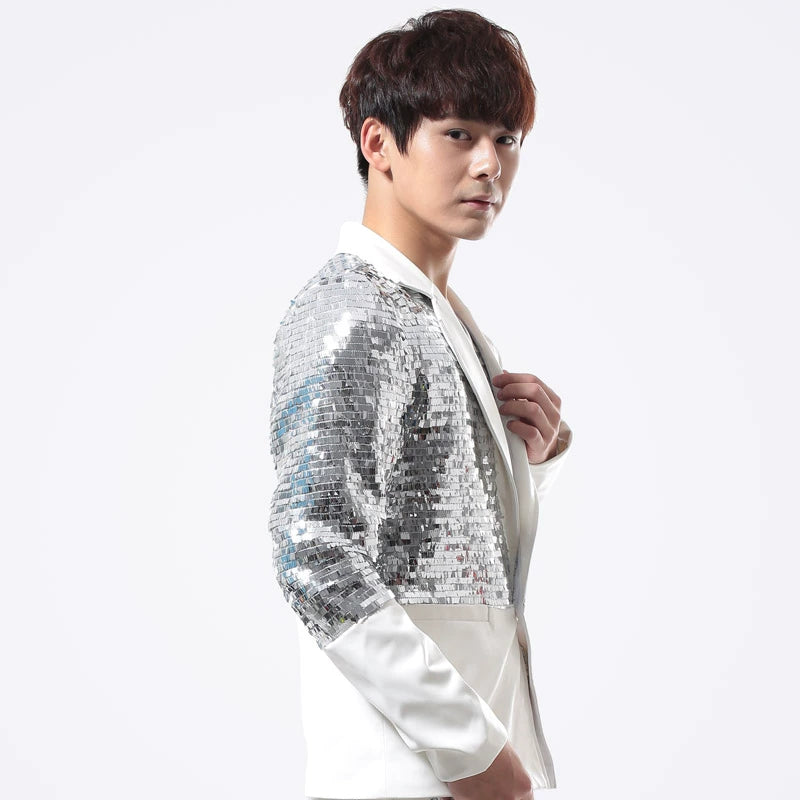 Sequins blazer men formal dress latest coat pant designs suit men costume singer dance punk rock trouser suits for men's stage - Moderndancedress.com