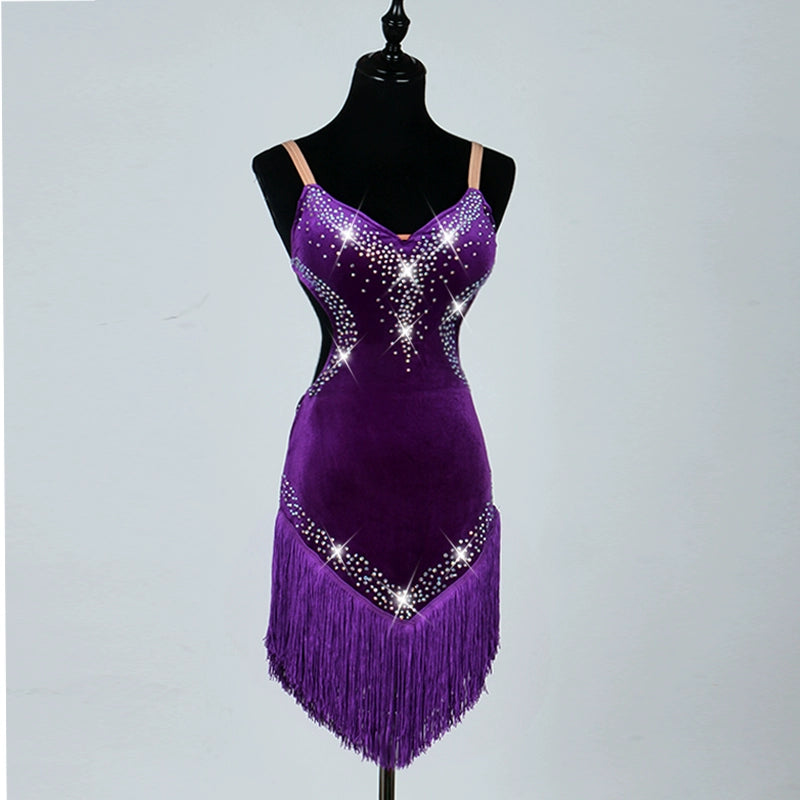 Silk sling Latin Dance Costume Liusu Latin dance competition dress for female adults - Moderndancedress.com