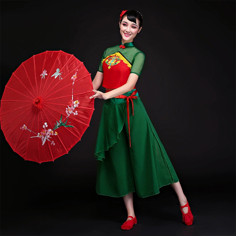 Chinese Folk Dance Costumes Classical Dance Costume Female Yangge Costume Square Fan Dance Costume Suit Umbrella Dance Adult - 