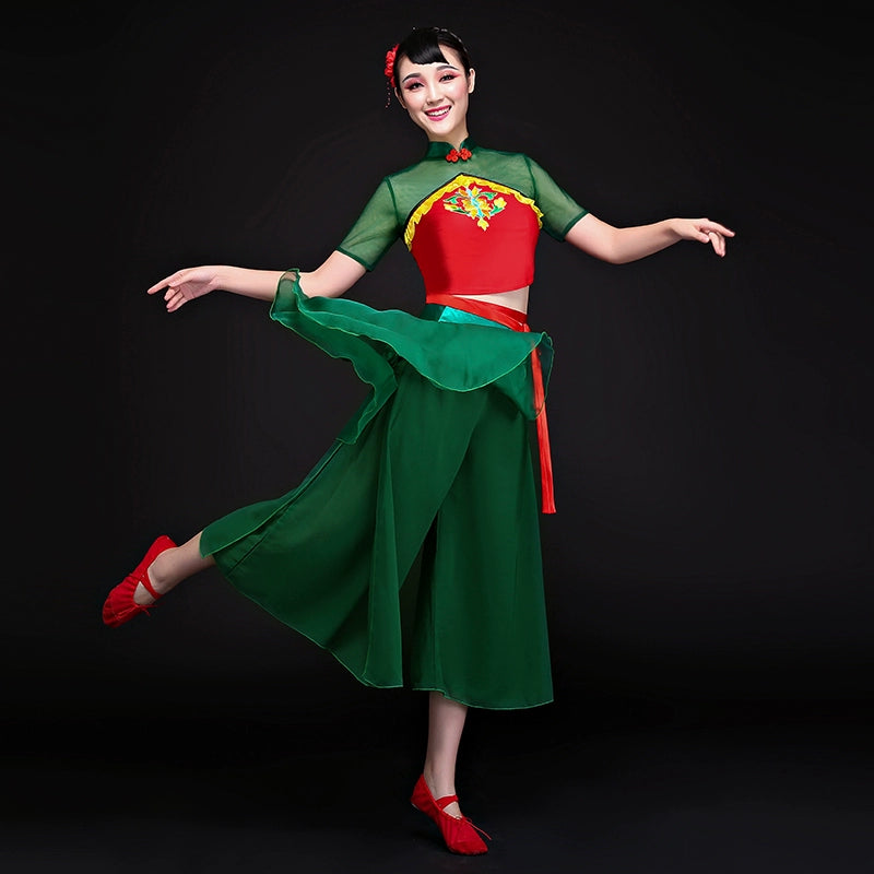 Chinese Folk Dance Costumes Classical Dance Costume Female Yangge Costume Square Fan Dance Costume Suit Umbrella Dance Adult